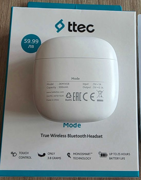 Чисто нови безжични слушалки ttec Mode TWS (БЕЛИ)