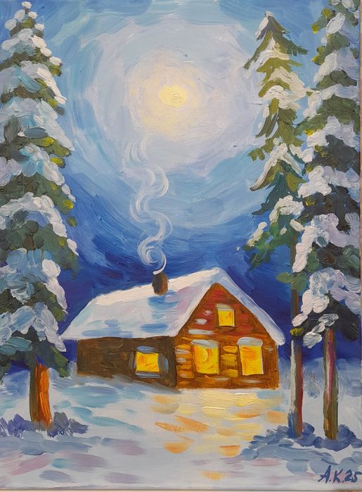 Коледна картина с маслени бои