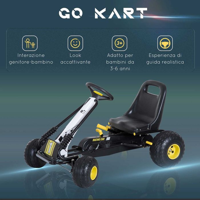 Go Kart Copii – Pedale, Design Negru & Galben , HOMCOM