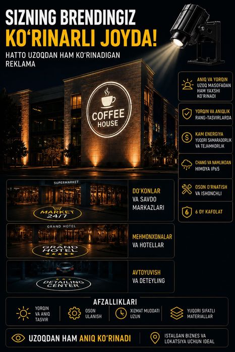 Logotipingiz Uchun Tashqi PROEKSION Reklama— Kuchli va esda qoladigan