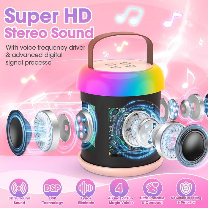 Безжичен караоке комплект с два микрофона и Bluetooth високоговорител!