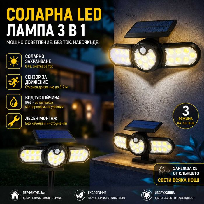 Слънчева лампа XF-702 SH-1206B, Сензор за движение, 140 LED