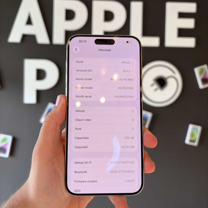 iPhone 15 Pro Max Cu 24 Luni Garanție/ApplePlug 256Gb Ca Nou 100% White Titanium