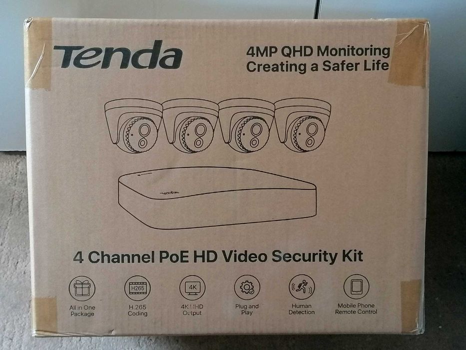 Kit supraveghere video CCTV Tenda,NVR,4 camere 4K,nou,sigilat,garantie!