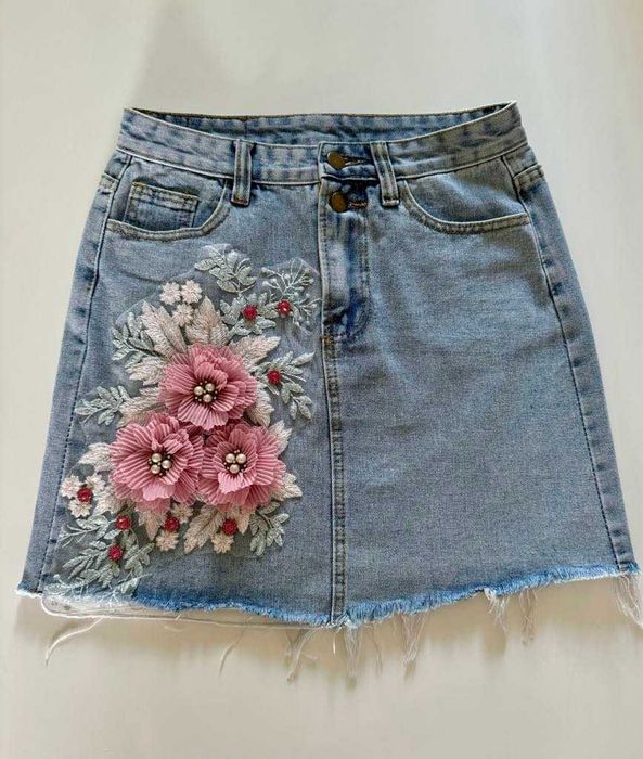 Пола деним с 3д цветя