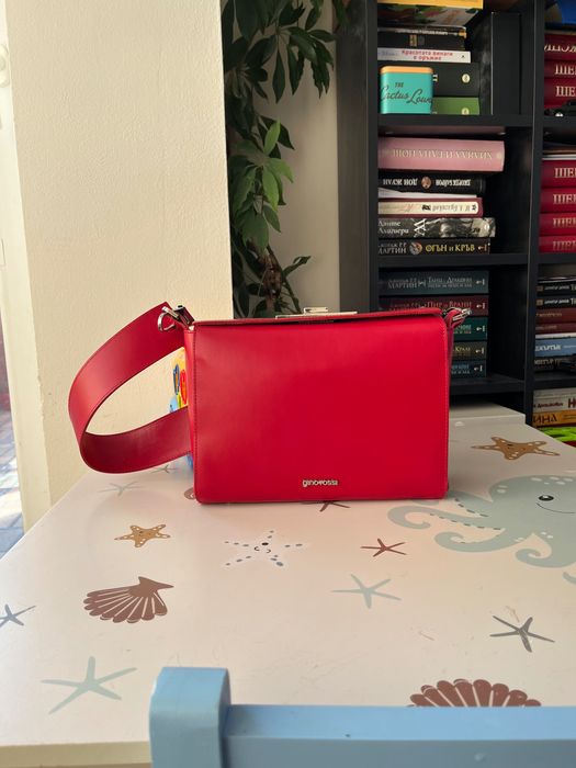 Gino Rossi червена чанта естествена кожа