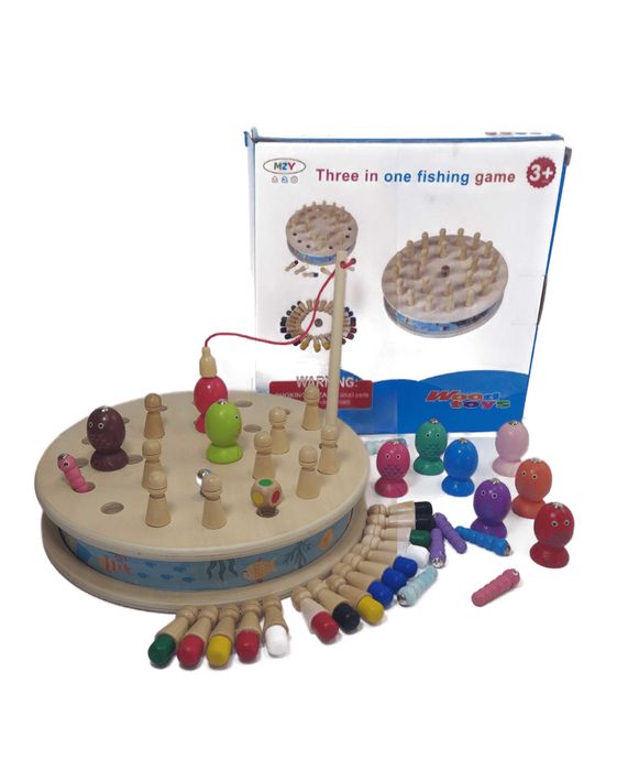 Магнитен риболов и мемори шах 3в1 супер дървена игра/MEMORY CHESS FISH