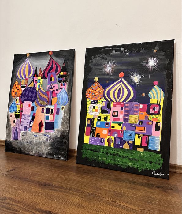 Tablouri abstracte pictate in acrilic