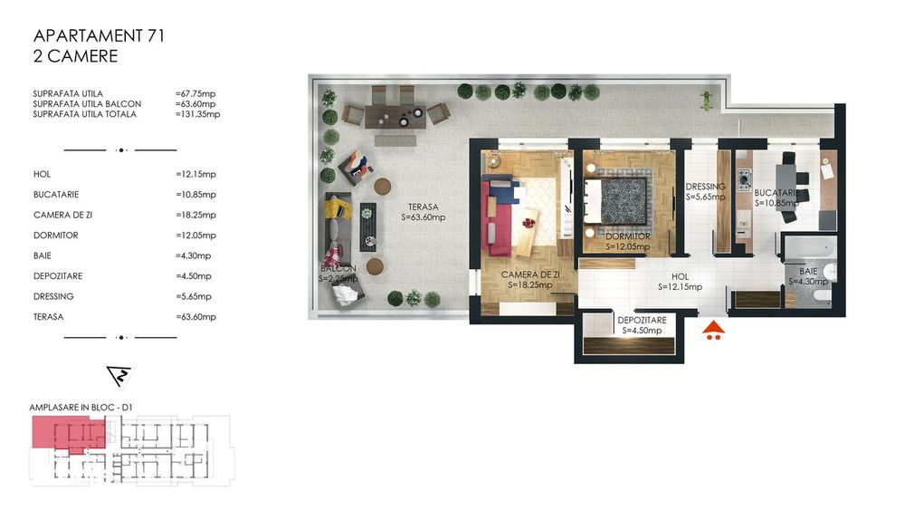 Apartament 3 camere cu terasa, Cartierul Solar, Faza 6, Metalurgiei