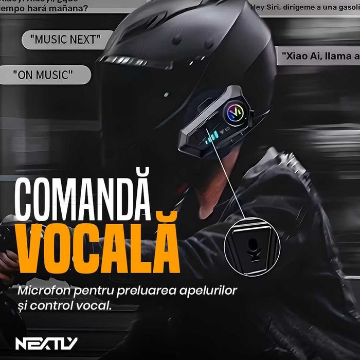 Sistem de comunicare moto Intercom, Bluetooth V5.3, voce/microfon HD, asistent vocal, redare muzica/apeluri, IPX6 Waterproof, reducere zgomot