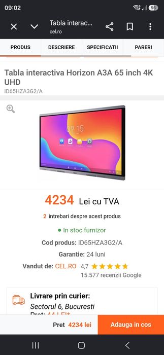 Tableta interactiva Horizon 65 inch