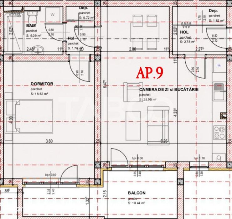 COMISION 0 -Apartament de vanzare 61 mpu 2 camere balcon orientare S