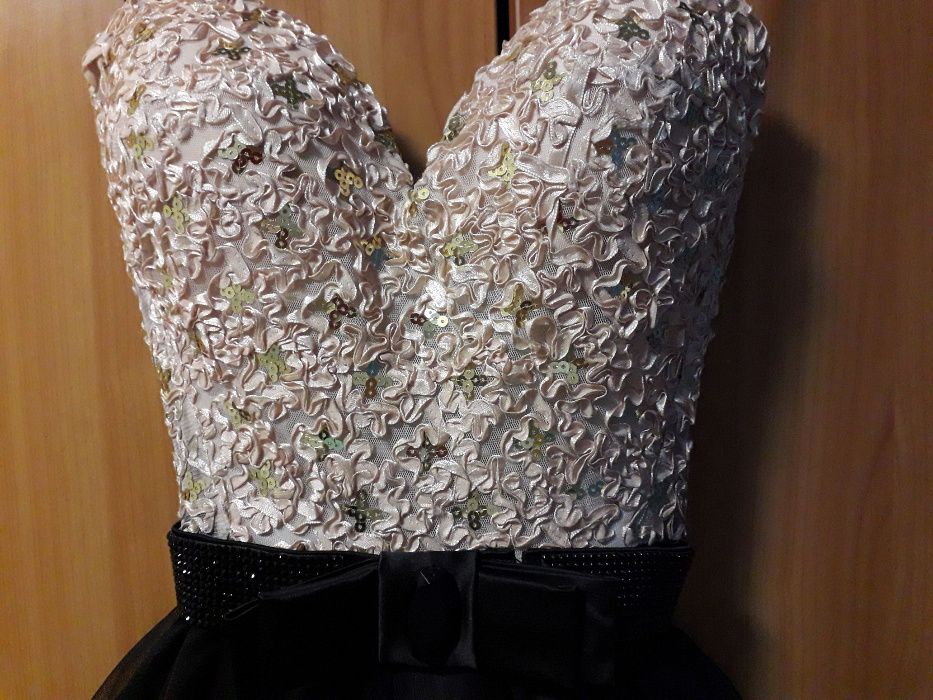 Rochie Gală bej crem/negru