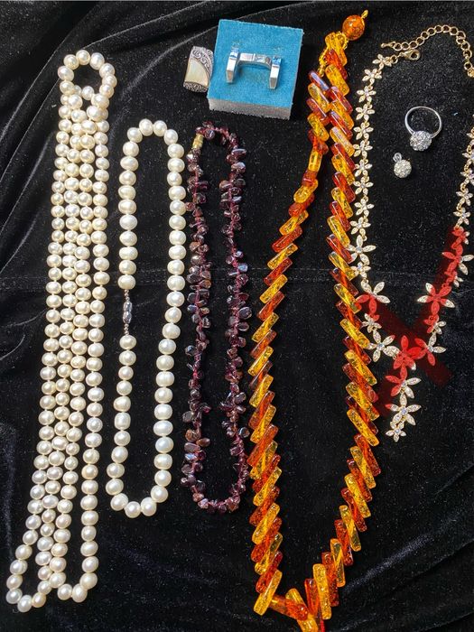 Бусы из натуральных камней, серебро, бижутерия