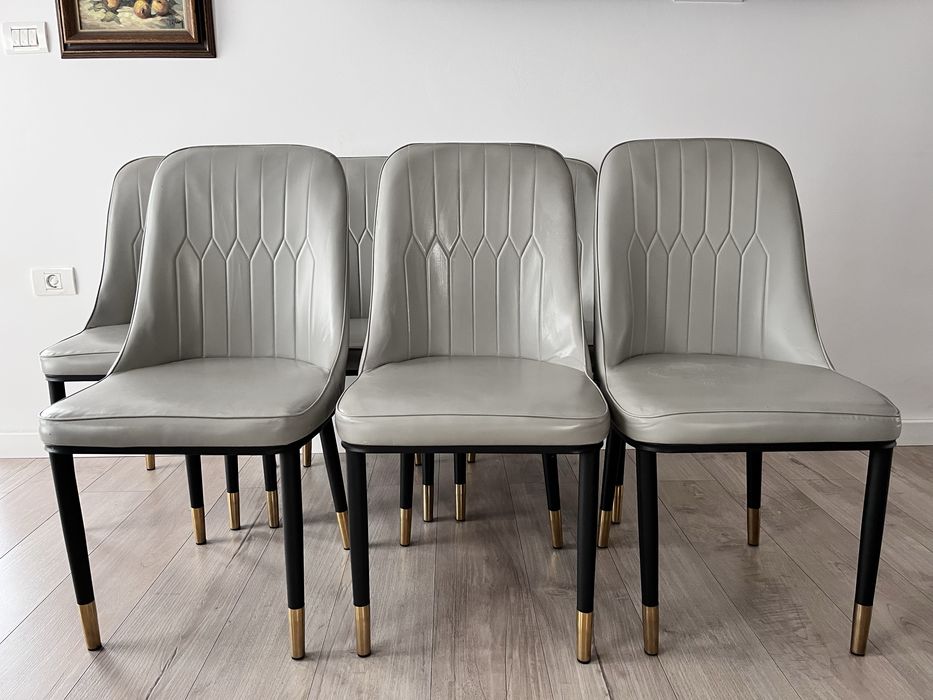 Scaune (set 6), piele ecologică, picoare metalice