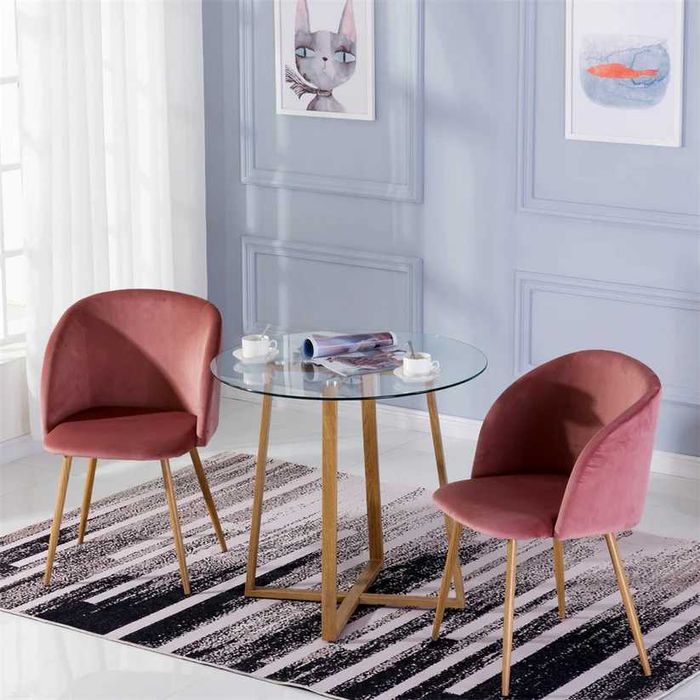 Кръгла стъклена трапезна маса с метални крака 80*80*75 см - Стъкло