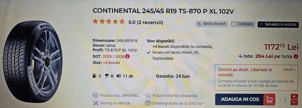 Cauciucuri/AnvelopeIarna245-45-19'M+S/JanteAliaj19'5x108Ford,Volvo,Renault,Jaguar