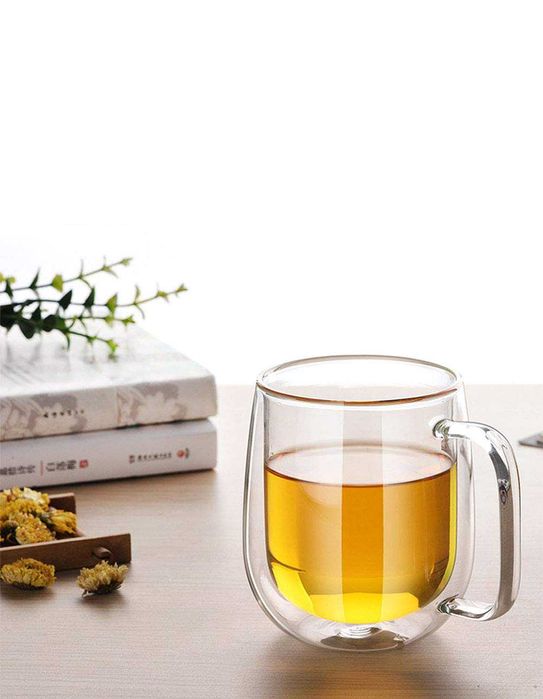 Термоустойчиви чаши с дръжка двойно дъно за кафе, чай, капучино 250 мл