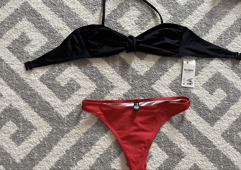 Costum baie, slip tanga S, sutien push-up bureti L(potrivit pt 80-85B)