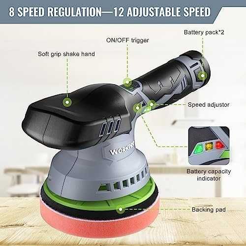 WORKPRO акумулаторна ексцентършлайф полирмашина 12V - 2бр батерия