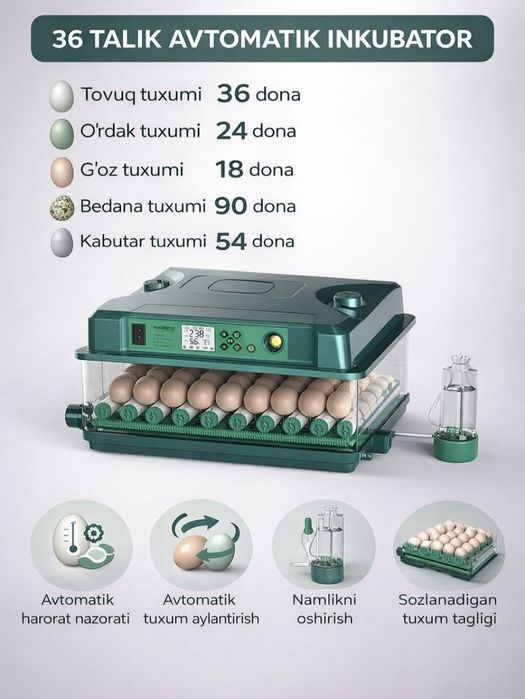 Inkubator sotiladi 36talik full avtamat hali ikkimatra chiqarilgan