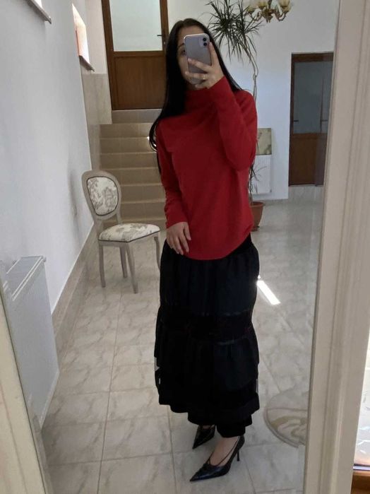 Fusta midi Agnes Toma - CU ETICHETA (catifea neagra si dantela)