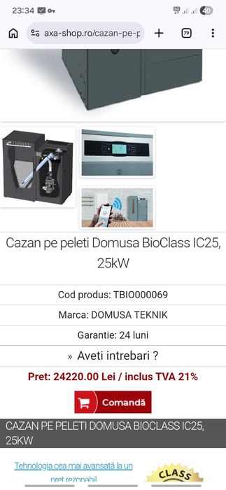 Centrala peleti Domusa 25kw - 1 iarna.