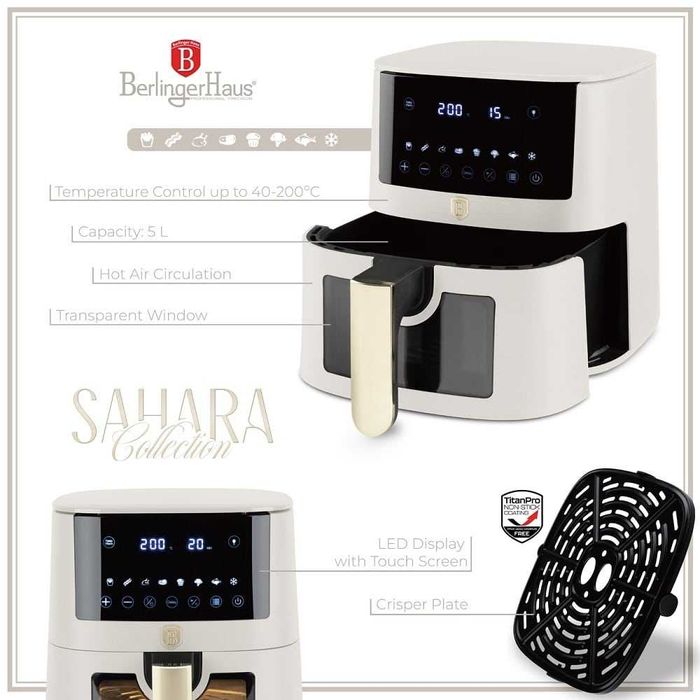 3г. Гаранция. Неразопакован. Air Fryer, 5 L, Berlinger Haus BH9490 Sahara