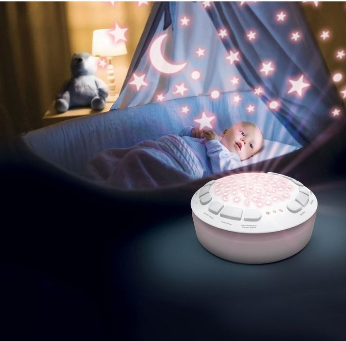 Бяло плюшено мече с проектор за звук и светлина