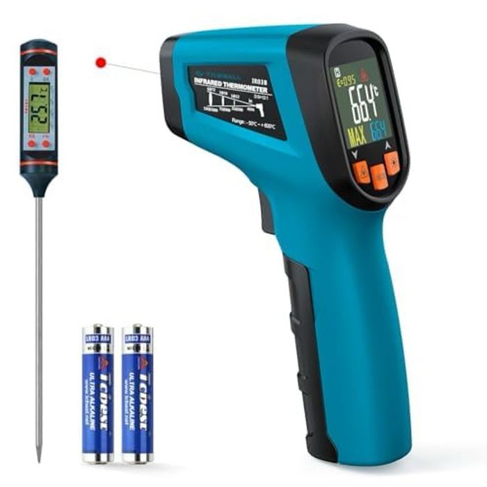 Termometru infraroșu Tilswall IR03B – Laser, -50°C…600°C, LCD, non‑contact (grătar/bucătărie/industrie)