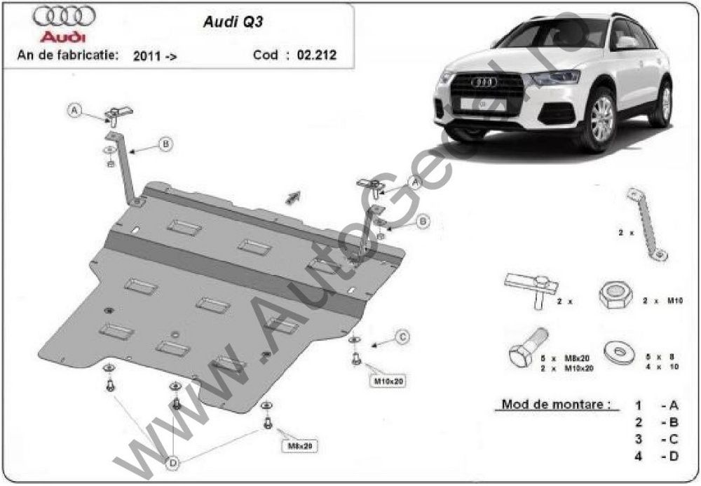 Scut metalic pentru motor Audi Q3 2011 -2018 - otel 2mm
