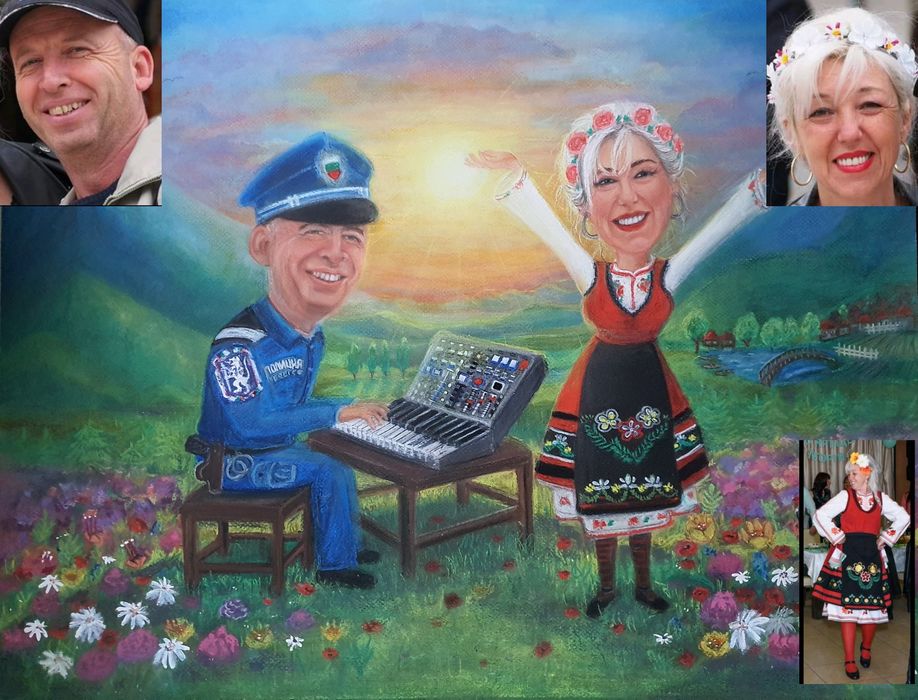 Ръчно рисувани шаржове/карикатури с пастели или туш и акварел