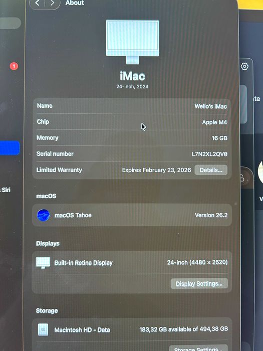 iMac 24” 2024 – Apple M4, 16GB RAM, 512GB SSD – Garanție 2026