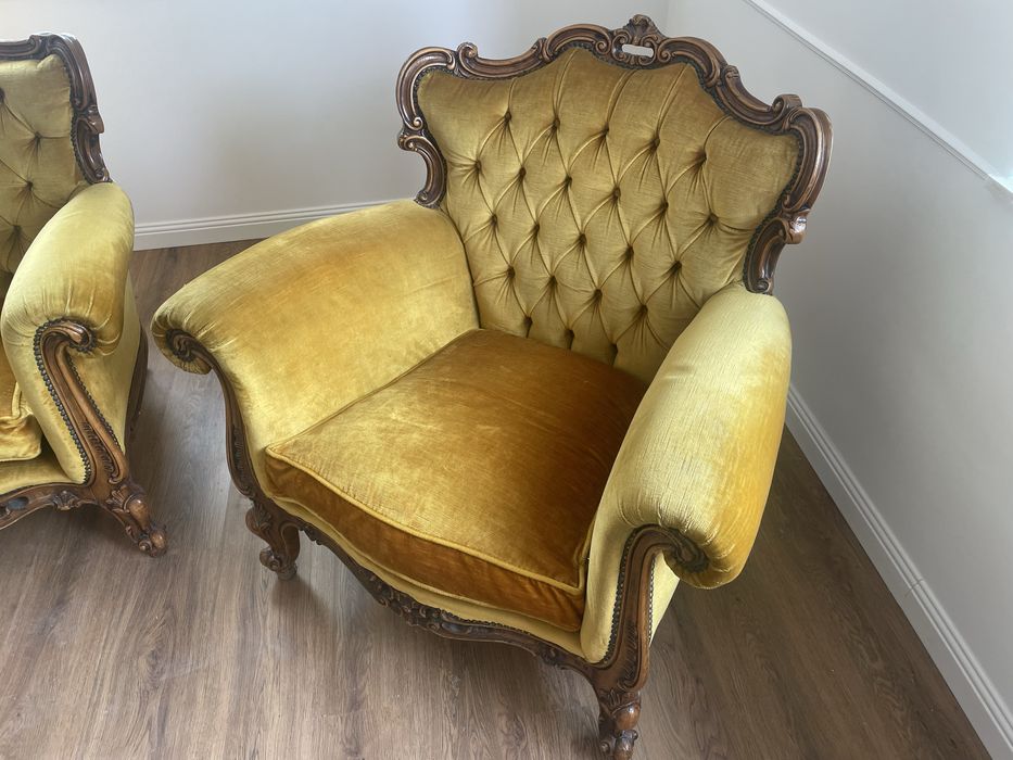 Vand set canapea cu doua fotolii stil baroc din lemn masiv sculptat