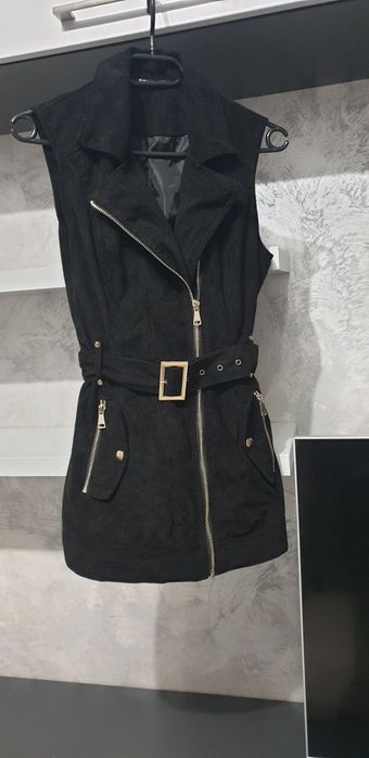 Jacheta Select fara maneci, piele intoarsa, 34/XS, Negru