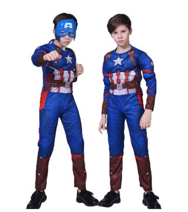 Детски костюм на Капитан Америка с мускули и Щит на Капитан Америка
