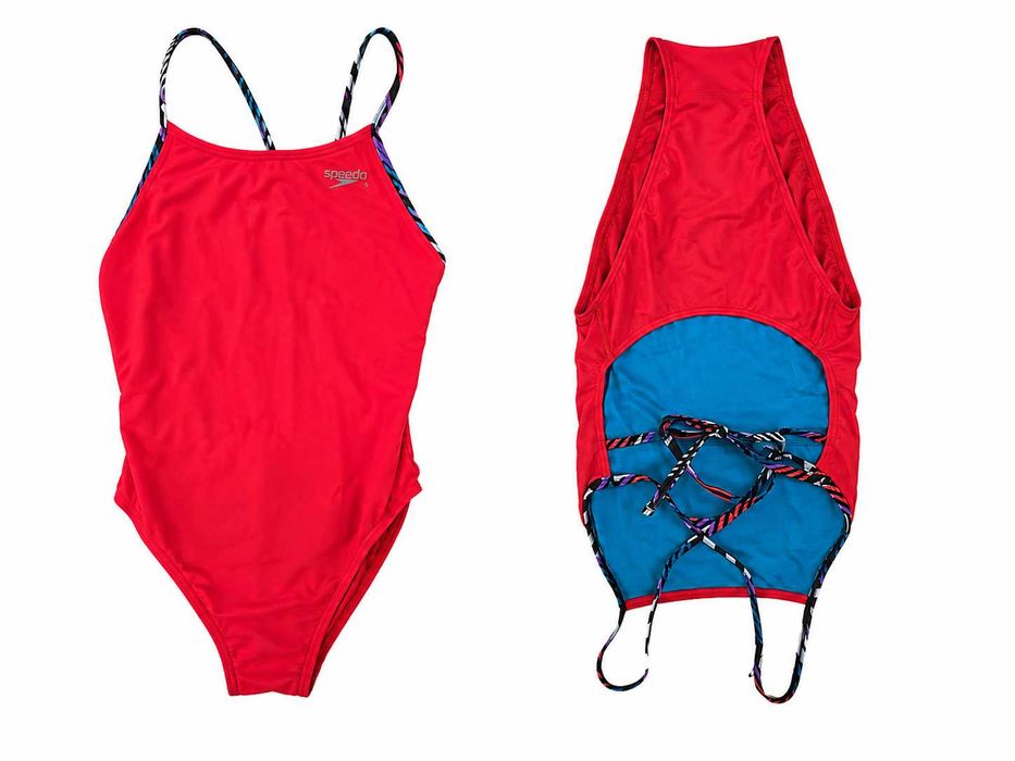 Speedo Дамски бански с връзки отзад – червено/син