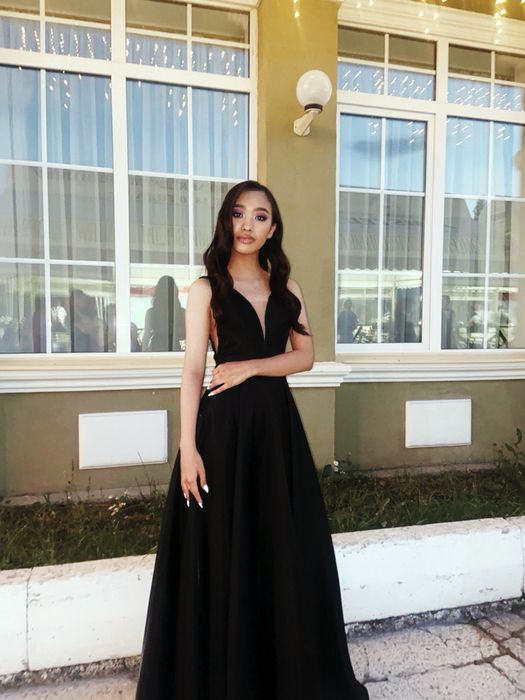 Черное вечернее платье в пол | 40–42