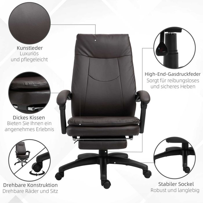 Ергономичен офис стол Vinsetto с поставка за крака