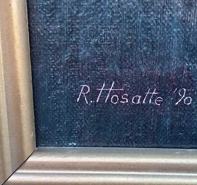 Tablou vechi - flori in vaza alba - semnat R. Hosatte 90