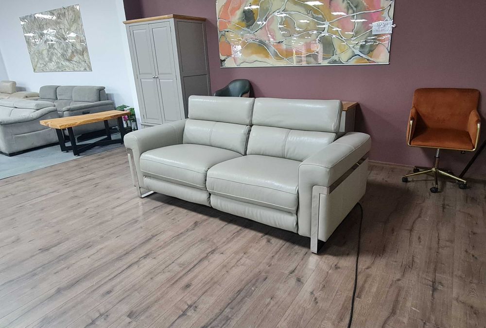 ПРОМОЦИЯ! Сив кожен диван тройка "Moreno" с ел. релакс механизъм