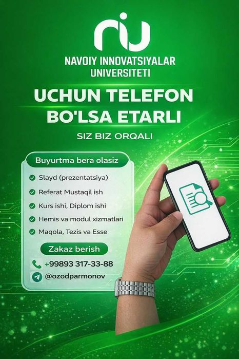 Referat,Kurs ishi,Slayd,Hemis va modul xizmatlari,Maqola,Tezis vaEsse