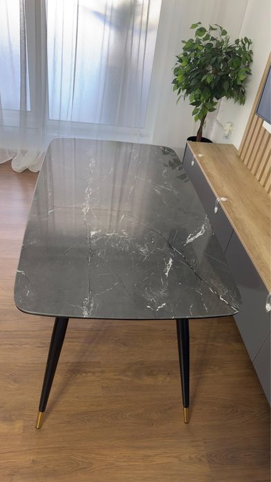 Masa CYRYL, negru cu efect de marmura, 140x80x75 cm