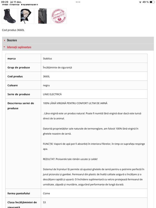 Bocanci piele cu protectie imblaniti 43/ 44