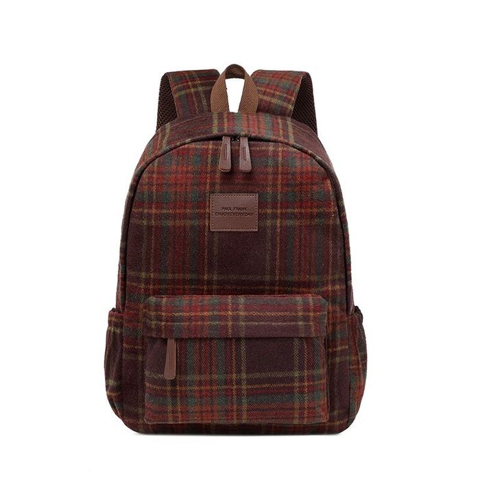 Женский мужской рюкзак осенне зимний ворсистый клетчатый вместительный