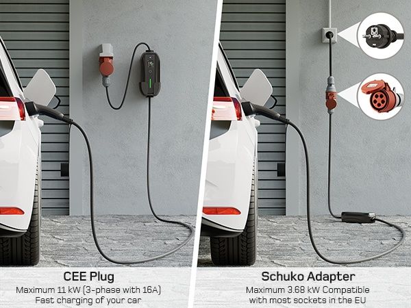 11kW 2-в-1 мобилна зарядна станция dé, Type 2, 7м, CEE 16A + шуко