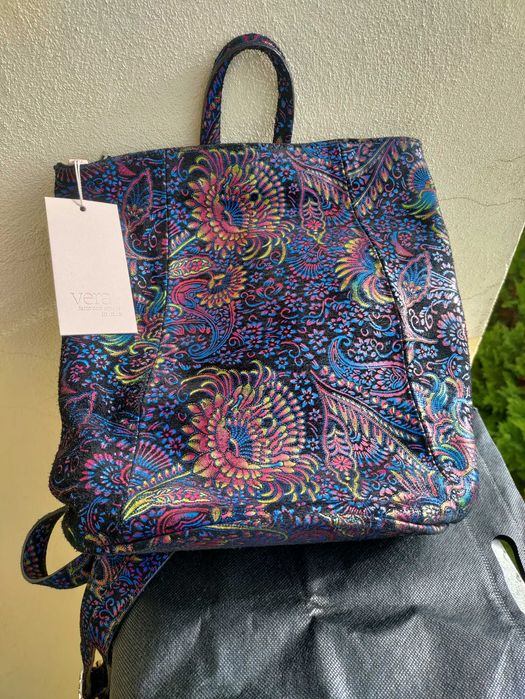 Rucsac dama, piele italiana imprimeu multicolor