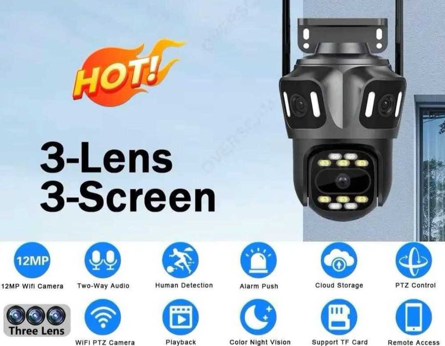 Тройна Външна WiFi Камера 9MP  с три лещи IP66, iCsee