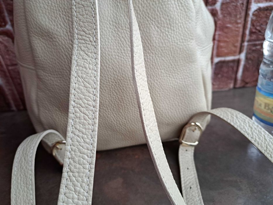 дамска раница,кожена,чанта-естествена кожа,бежово,слонова кост