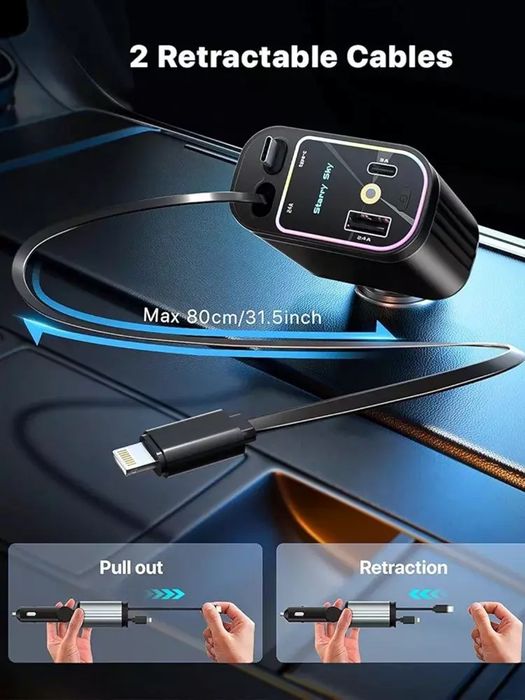 Starlight Retractable Car Charger telefon zaryadlash uchun moshina zar